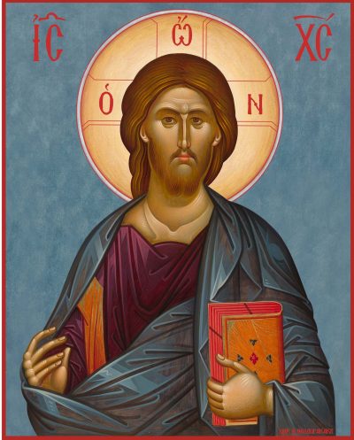 Icon of Jesus Christ in blue background (20 cm x 25 cm)