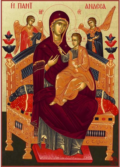 Icon of Virgin Mary Pantanassa in gold leaf background (20 cm x 25 cm)