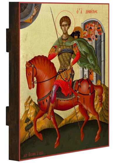 Icon of St Demetrios on horseback in gold leaf background (20 cm x 25 cm)