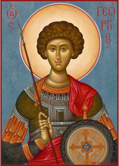 Icon of St George in blue background (14 cm x 17 cm)