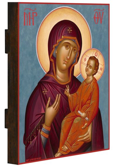 Icon of Virgin Mary with Christ in blue background (14 cm x 17 cm)
